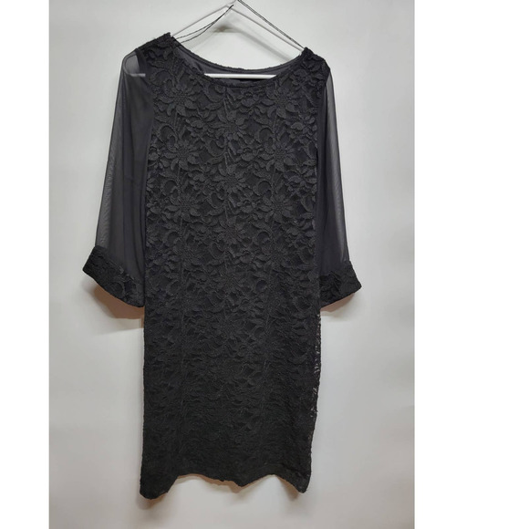 RN Studios Black Puffer Mush Sleeve Dress with Lace - Picture 1 of 3